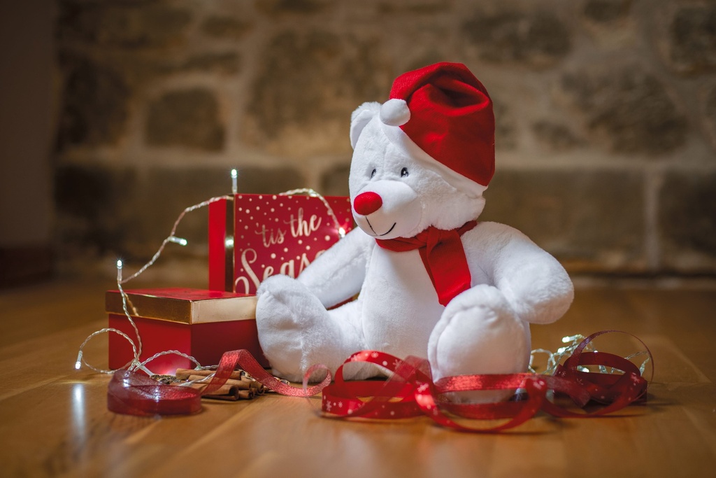 [MM573-White / red-One size] Peluche zippée ours de Noël (MM573)