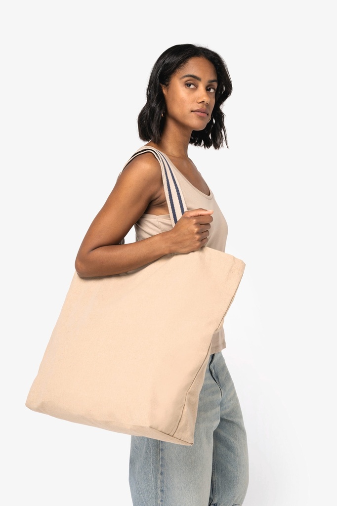 [NS110-Hemp / desert sand / horizon blue stripe-One size] Grand sac shopping écoresponsable (NS110) (Hemp / desert sand / horizon blue stripe)