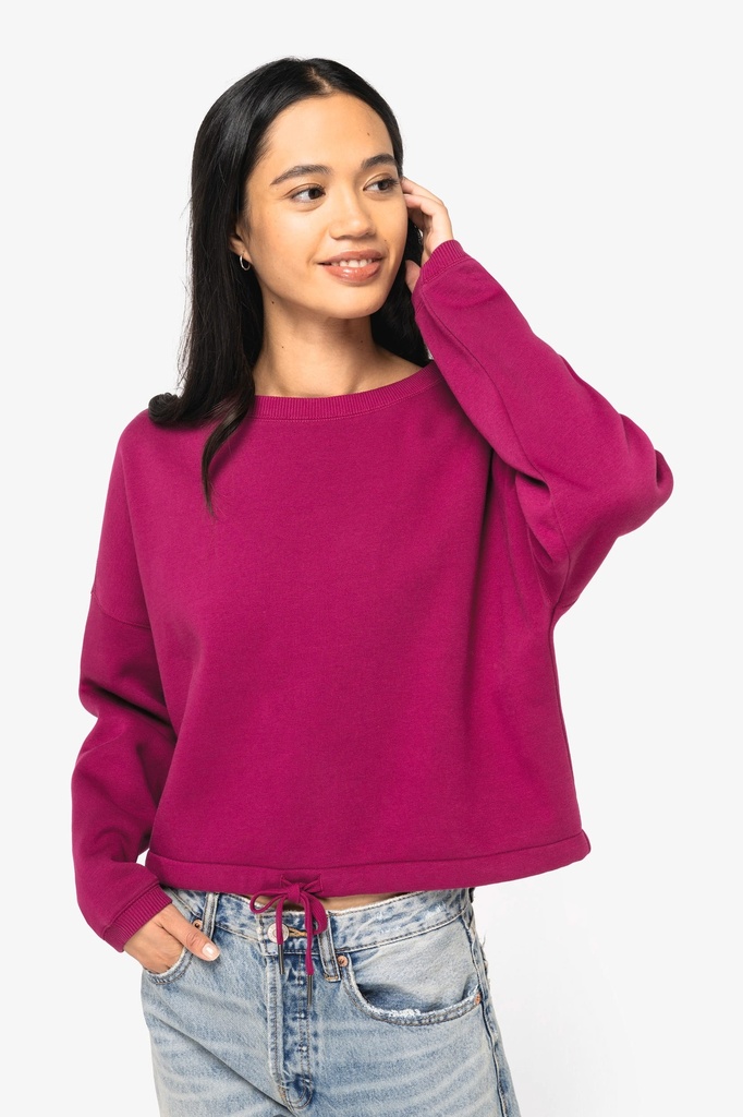 Sweat-shirt écoresponsable à col rond oversize crop femme (NS429)