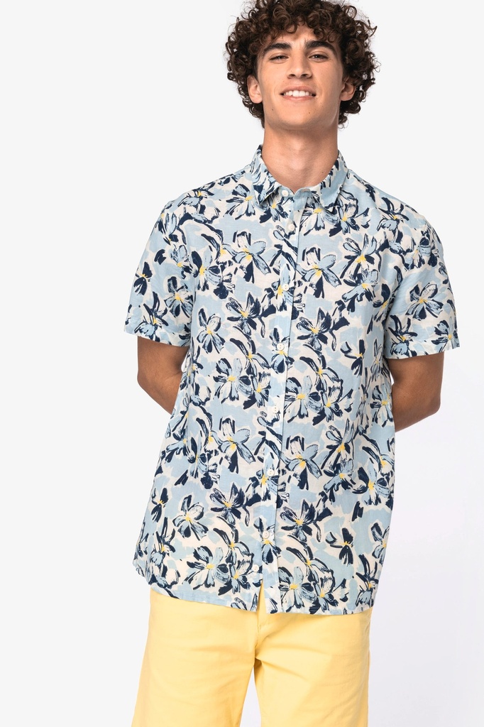 [NS530-Ivory floral blue-S] Chemise imprimé végétal homme (NS530) (Ivory floral blue, S)