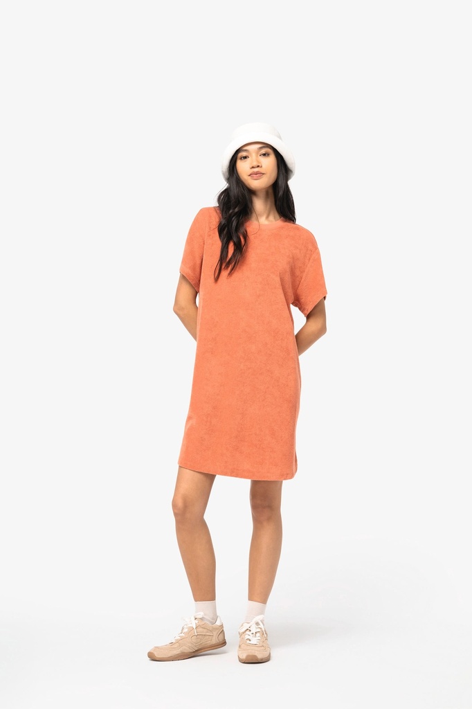 [NS5028-Ivory-S] Robe t-shirt écoresponsable en éponge à épaules tombantes femme (NS5028) (Ivory, S)