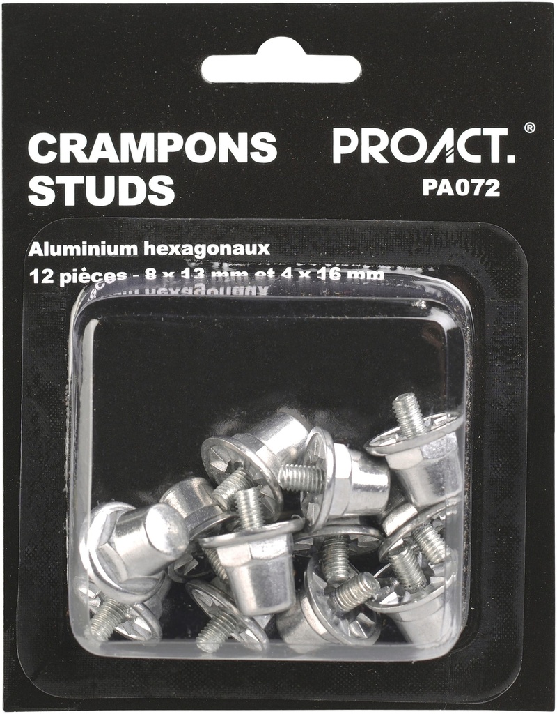 [PA072-Silver-8x13mm+4x16mm] Boîte de 12 crampons alu hexagonaux (PA072)