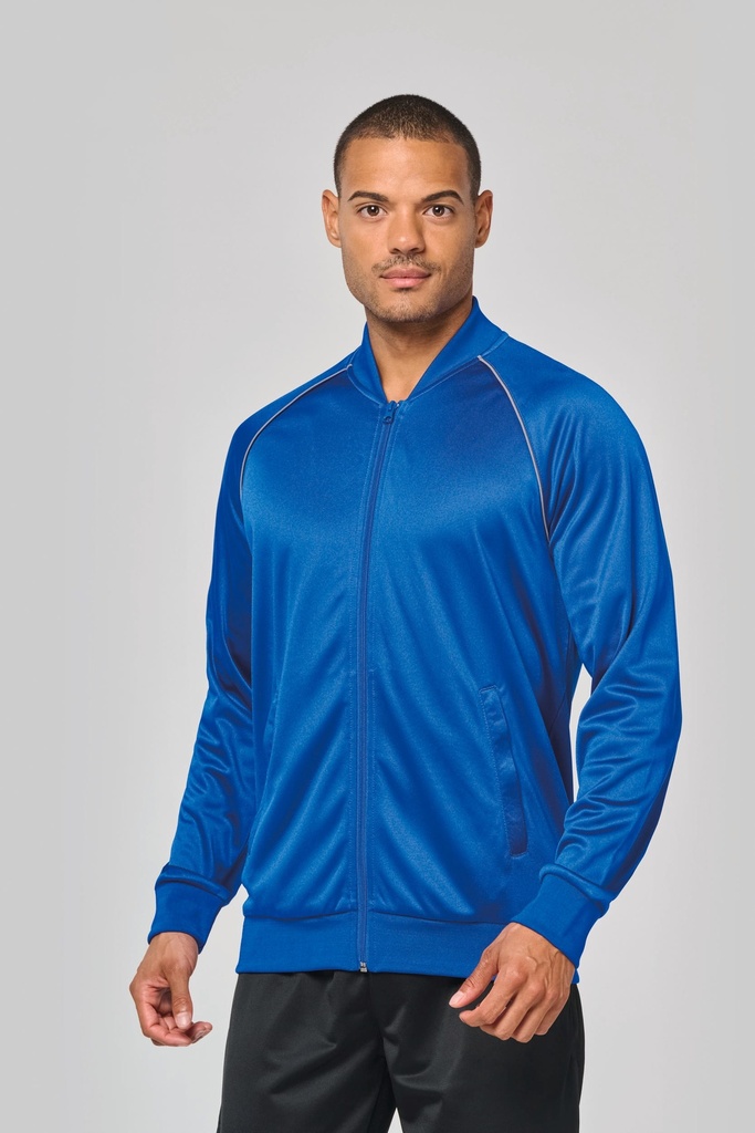 [PA384-Black-S] Veste de survêtement zippée avec liseré unisexe (PA384) (Black, S)