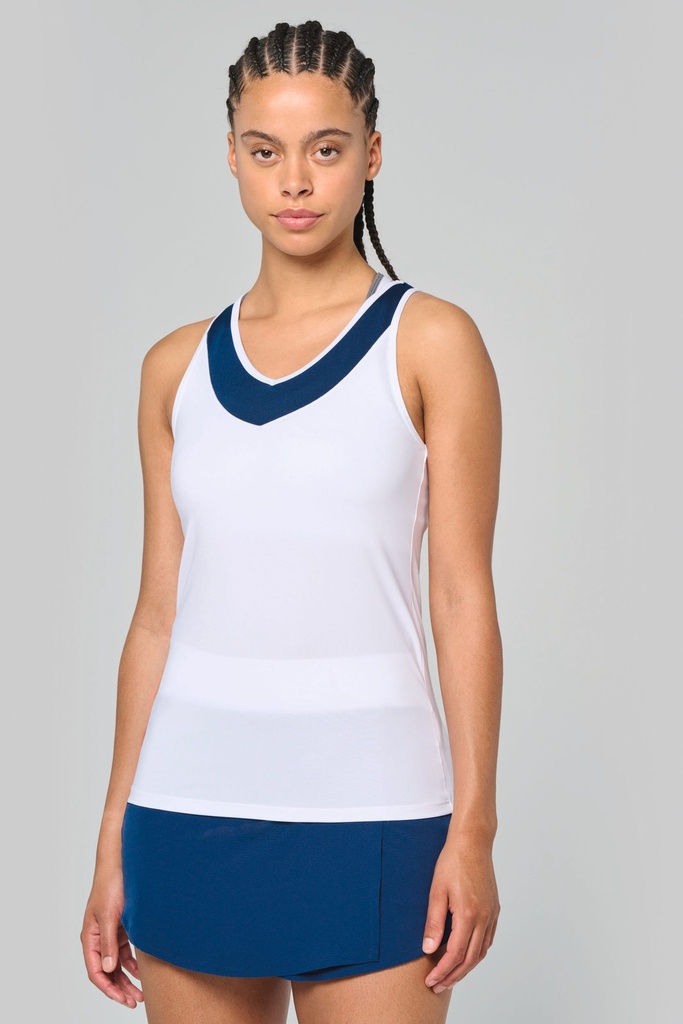 [PA4031-White / sporty navy-S] Débardeur de padel bicolore femme (PA4031) (White / sporty navy, S)