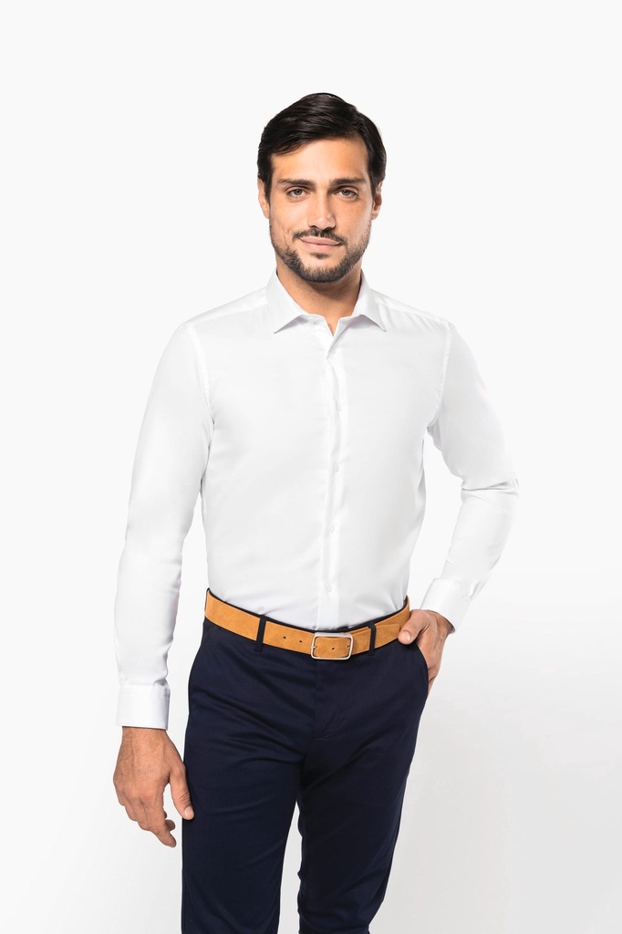 [PK502-White-S] Chemise Oxford pinpoint manches longues homme (PK502) (White, S)