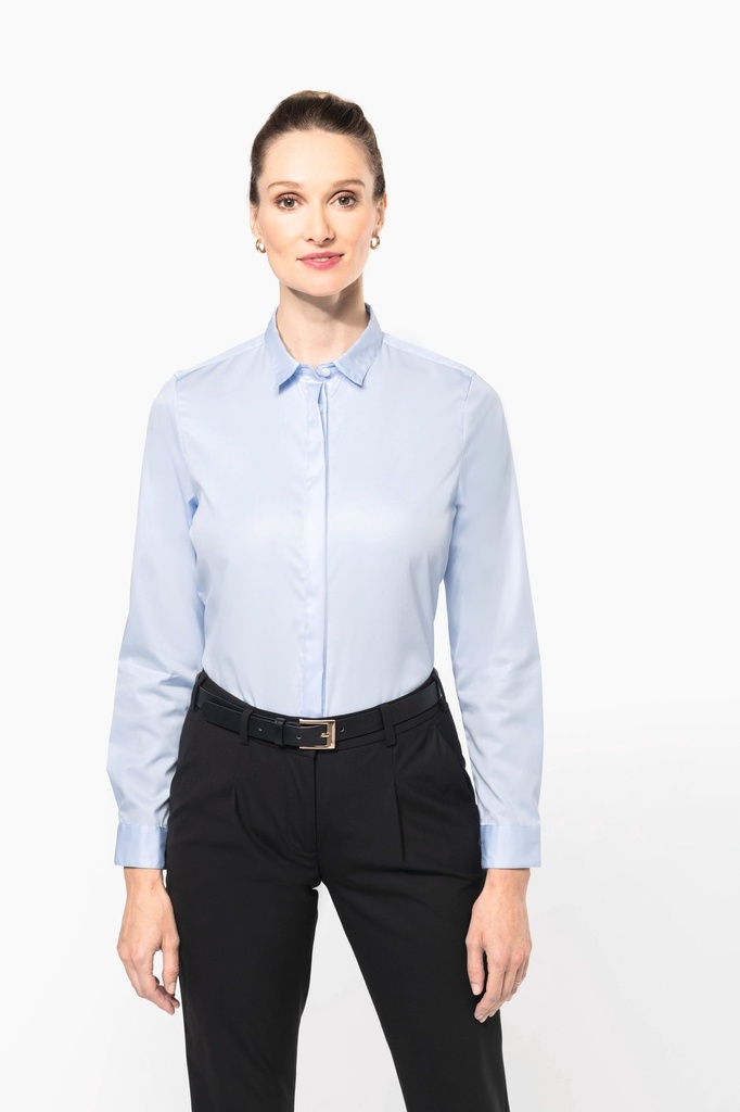 [PK507-Black-S] Chemise twill manches longues femme (PK507) (Black, S)