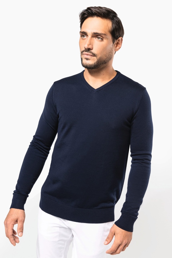 [PK910-Black-S] Pull Mérinos col V homme (PK910) (Black, S)