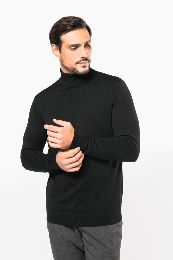 [PK912-Black-S] Pull Mérinos col roulé homme (PK912) (Black, S)