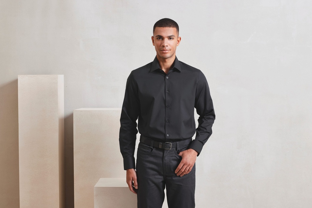 [PR203-Black-S] Chemise popeline RECYCLIGHT à manches longues pour homme (PR203) (Black, S)