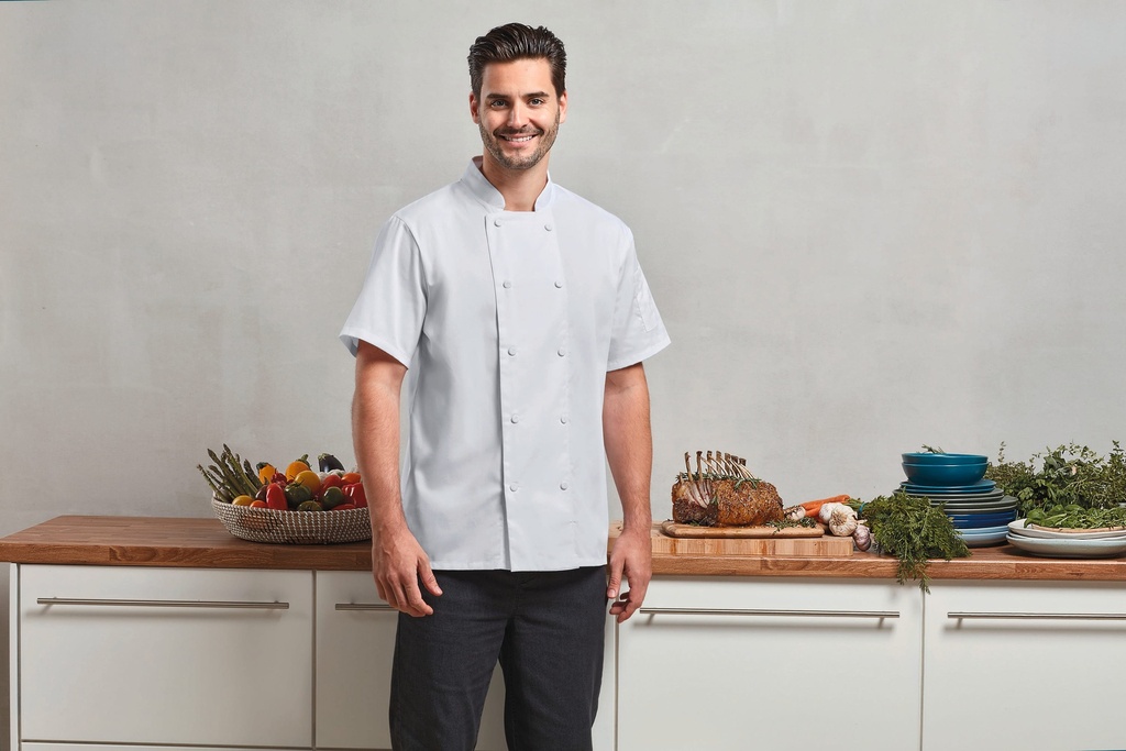 [PR902-Black-S] Veste chef cuisinier manches courtes Coolchecker® (PR902) (Black, S)