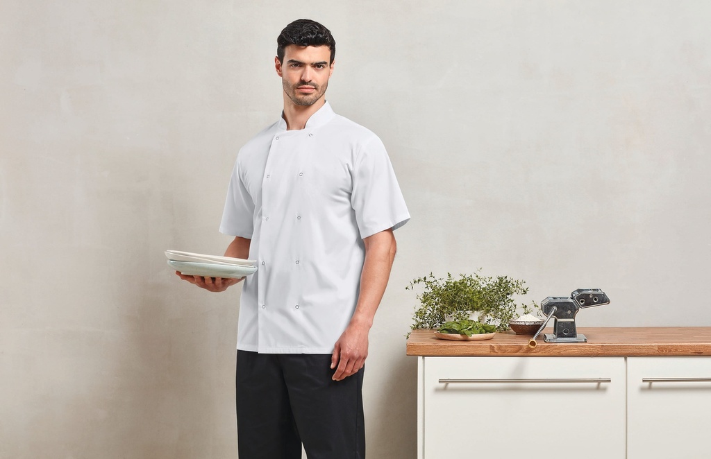 Veste de cuisine manches courtes à boutons pression (PR664)