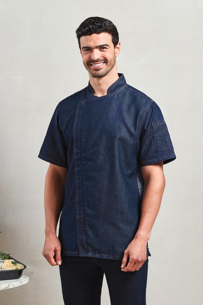[PR906-Black denim-S] Veste chef cuisinier "Zip close" (PR906) (Black denim, S)