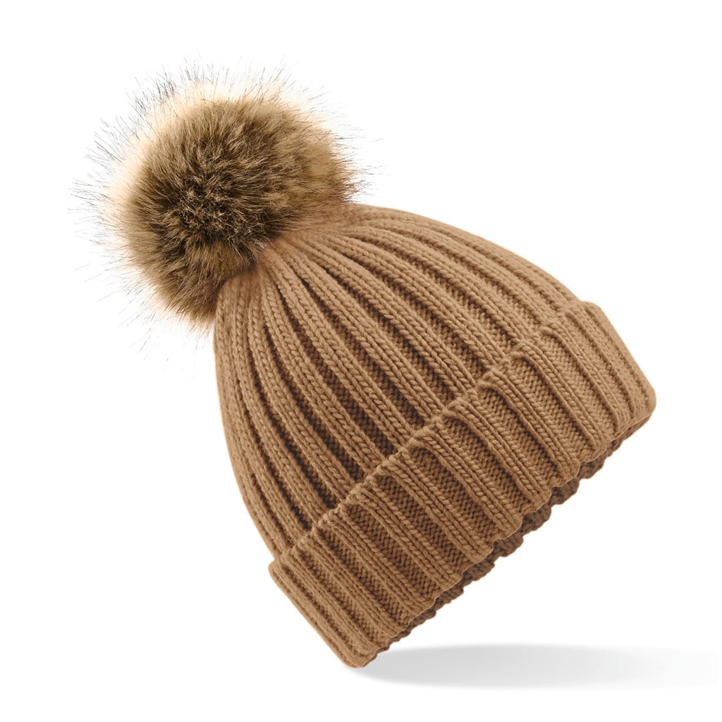 [B412-Black-One size] Bonnet epais avec pompon en fausse fourrure (B412) (Black)
