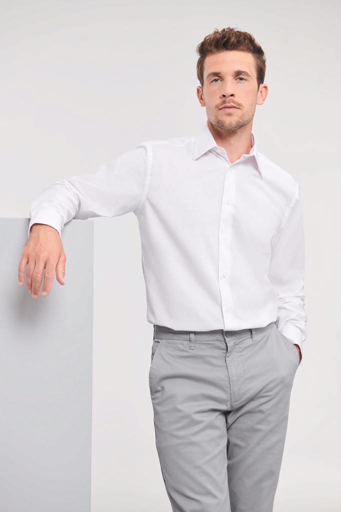 [RU922M-White-S] Chemise homme Oxford manches longues (RU922M) (White, S)