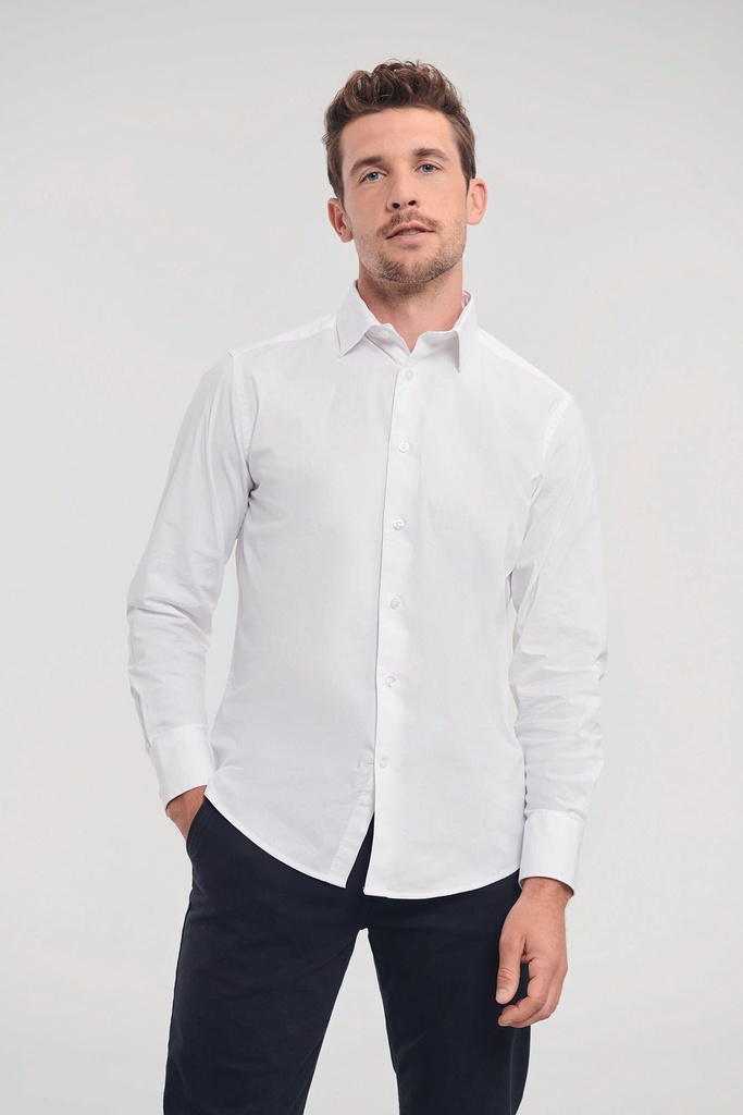 [RU946M-Black-S] Chemise fittée homme manches longues (RU946M) (Black, S)