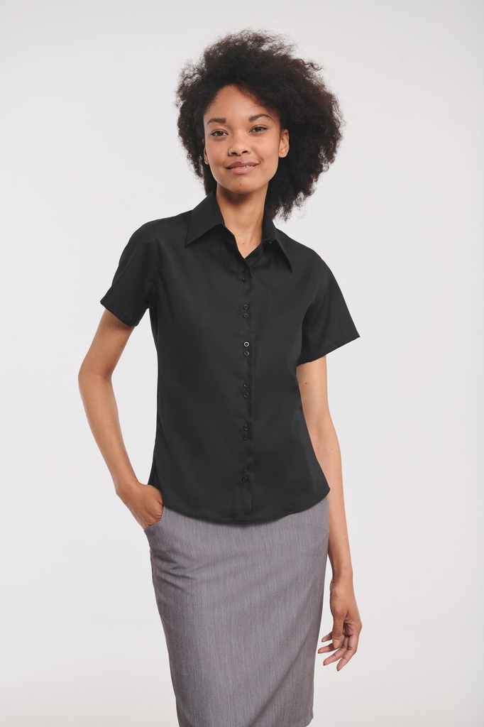 [RU957F-Black-S] Chemise femme manches courtes Non Iron (RU957F) (Black, S)