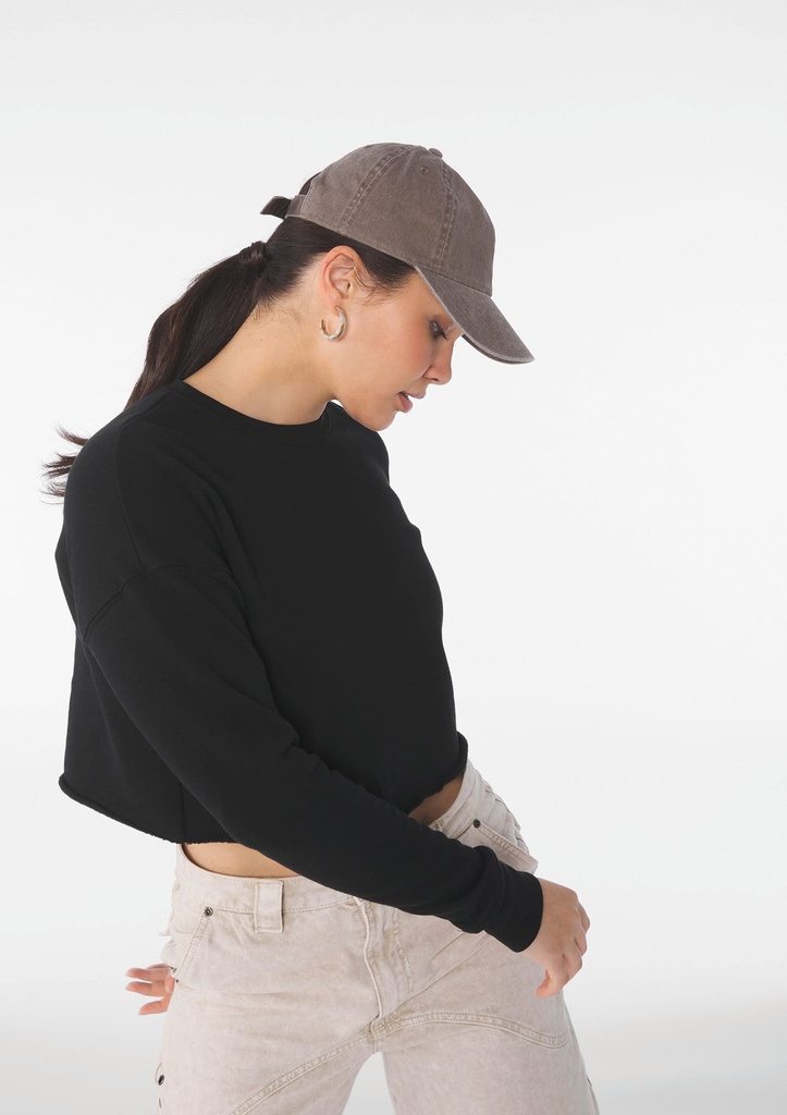 [BE7503-Black-S] Sweat-shirt crop femme (BE7503) (Black, S)