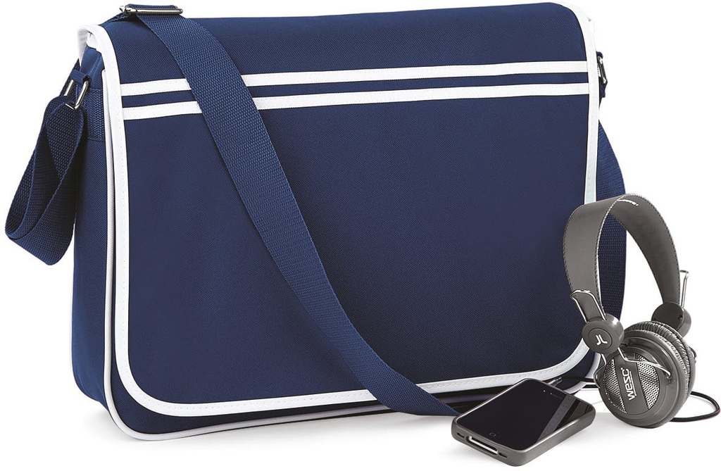 [BG71-Black / white-One size] Sac messenger rétro (BG71) (Black / white)