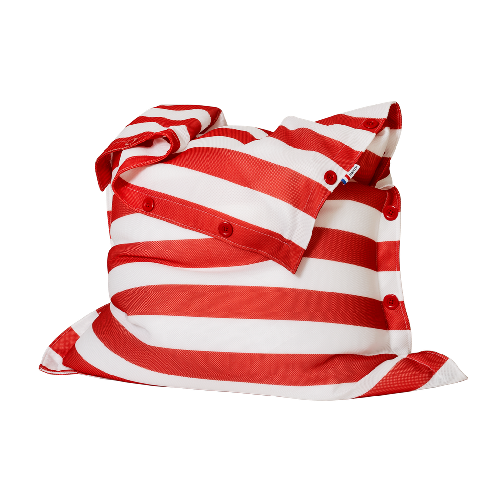 [SHSTRIPES-Blanc / navy mesh-125x175cm] Pouf déhoussable à rayures (SHSTRIPES) (Blanc / navy mesh)