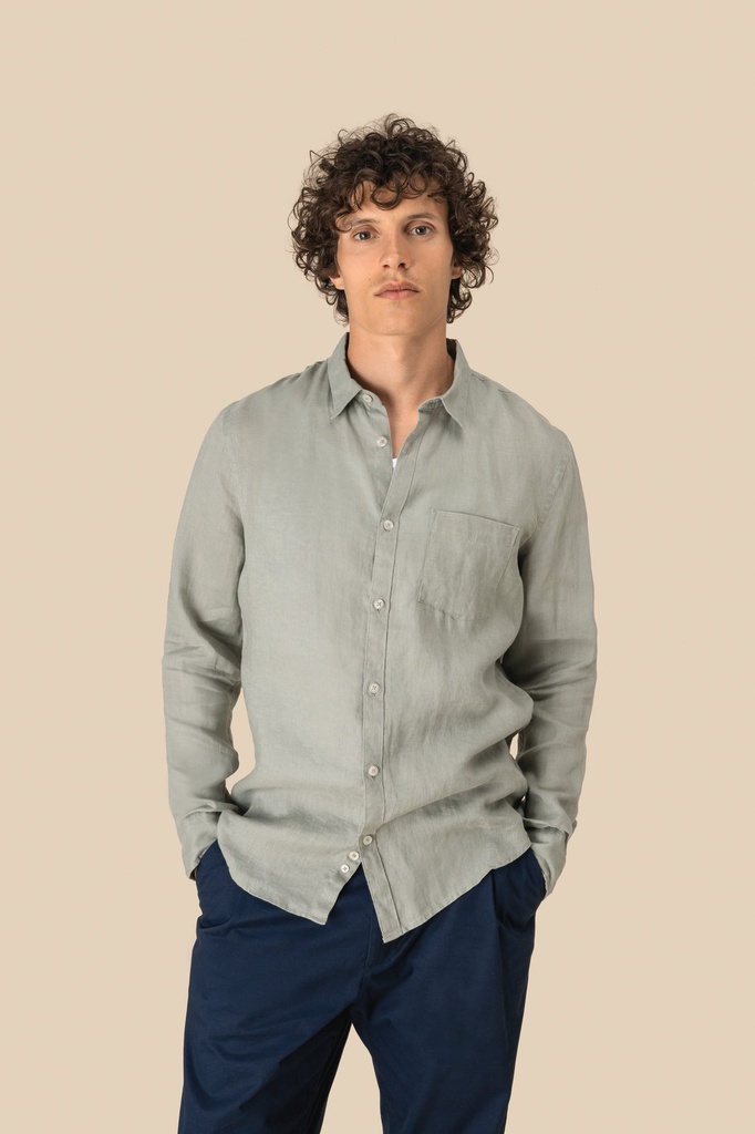 [SP504-Black-S] Chemise en lin homme (SP504) (Black, S)