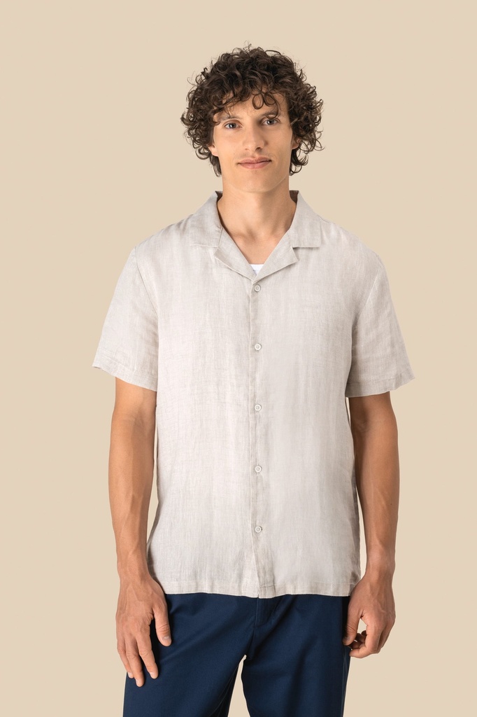 Chemise à col bowling en lin homme (SP509)