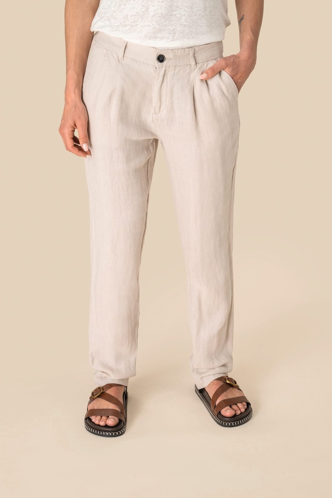 [SP712-White-34 fr] Pantalon en lin femme (SP712) (White, 34 fr)
