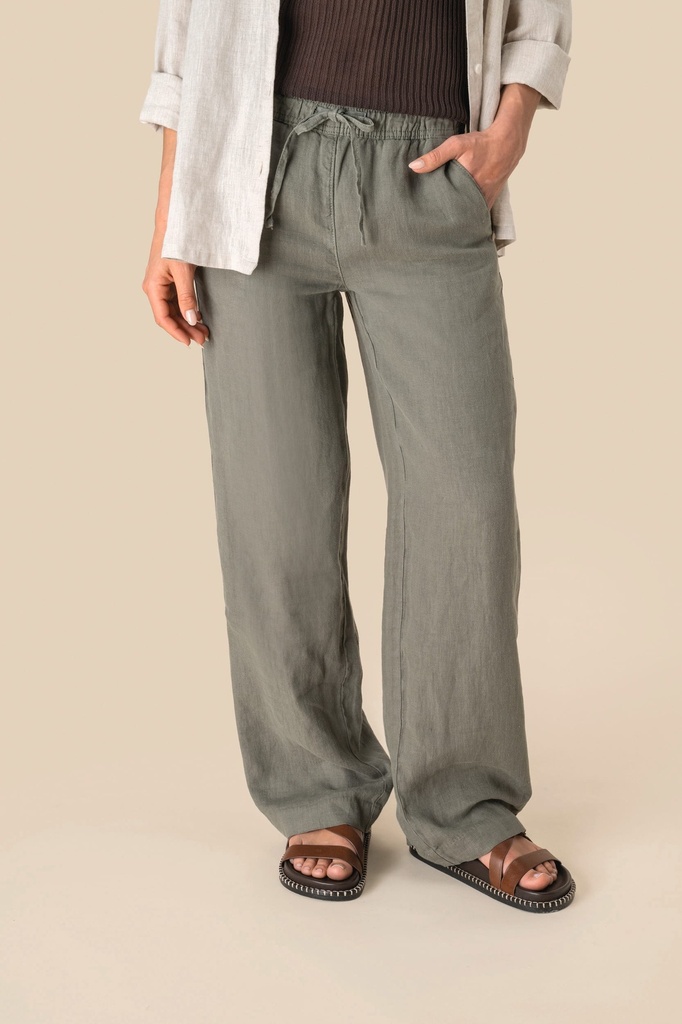[SP733-Washed white-S] Pantalon délavé en lin femme (SP733) (Washed white, S)