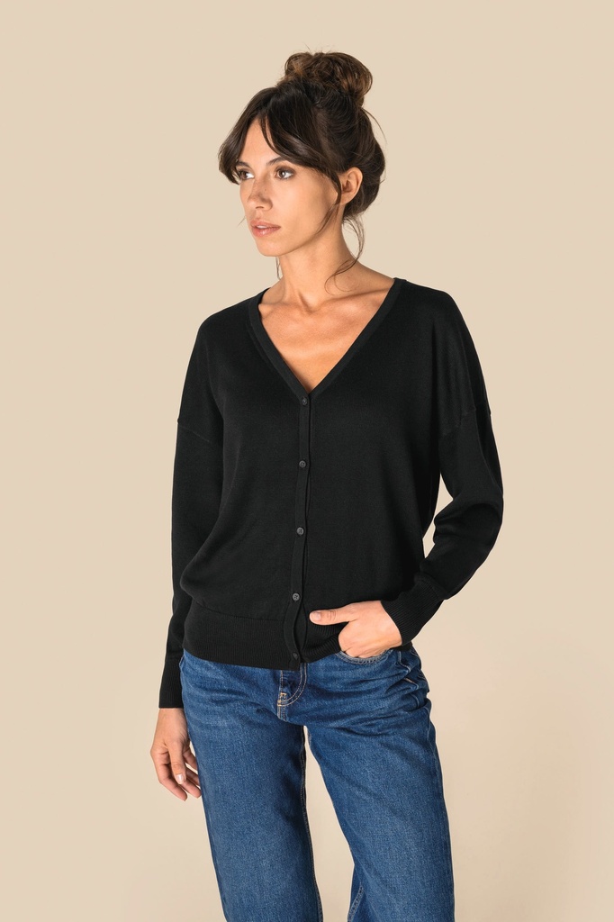 [SP922-Black-S] Cardigan écoresponsable en lyocell femme (SP922) (Black, S)
