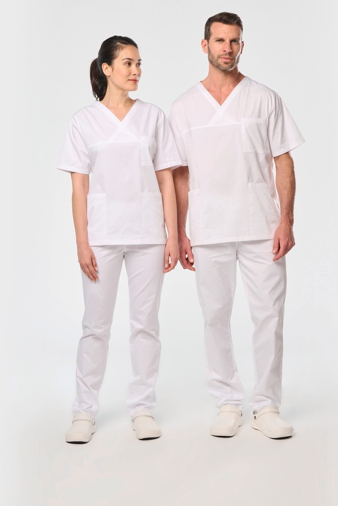 [WK504-White-S] Tunique coton manches courtes unisexe (WK504) (S)
