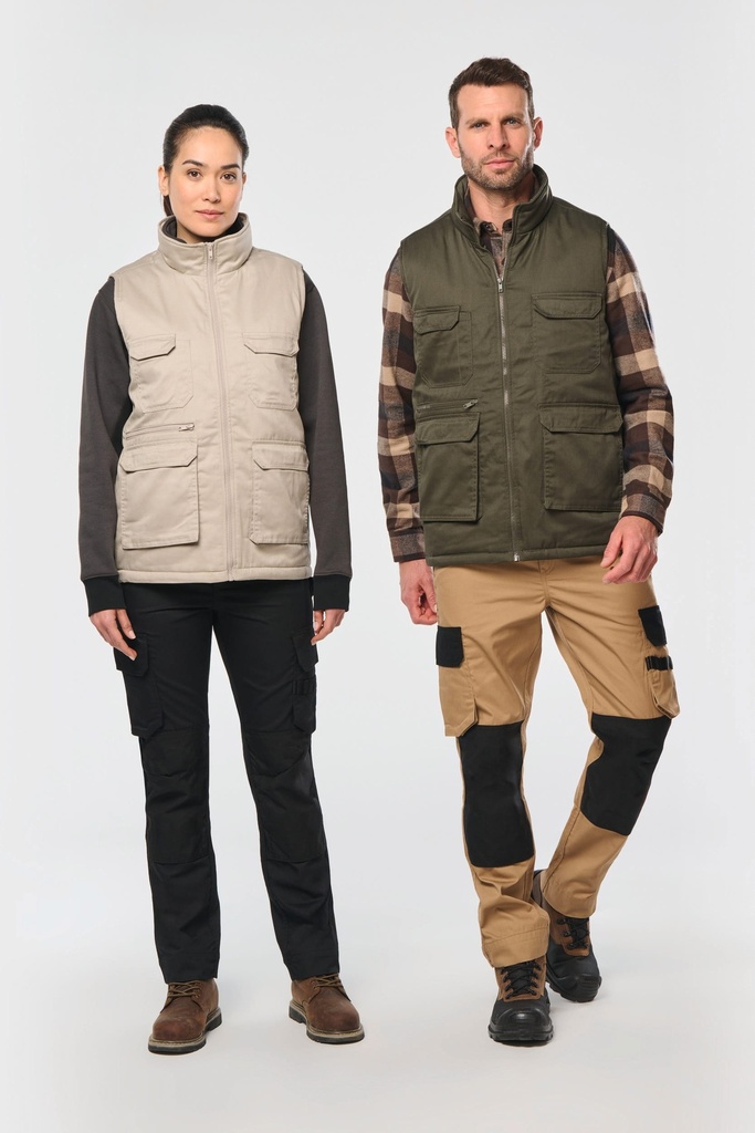 Gilet polycoton multipoches rembourré unisexe (WK607)