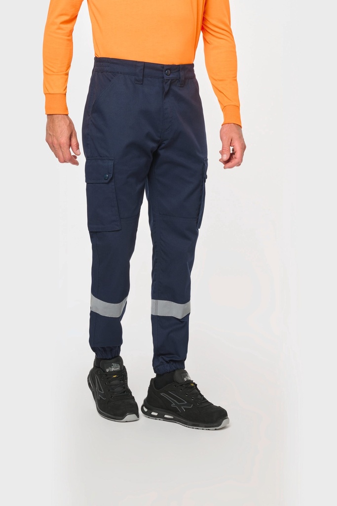 Pantalon cargo unisexe avec bas élastiqué et bande réfléchissante (WK712)