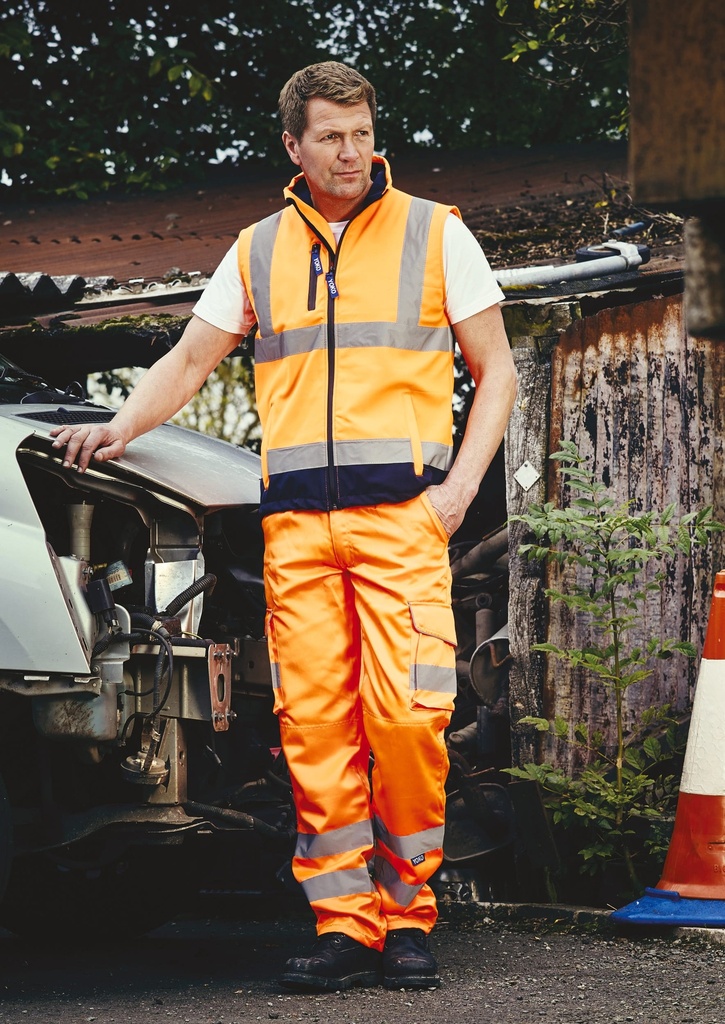[YHV018T-Hi vis orange-28 uk] Pantalon Cargo haute visibilité (YHV018T) (Hi vis orange, 28 uk)