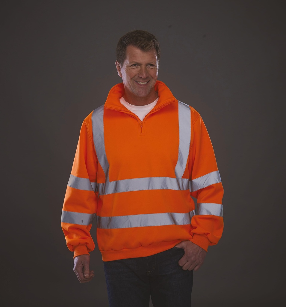 [YHVK06-Hi vis orange-S] Sweat-shirt 1/4 zip haute visibilité (YHVK06) (Hi vis orange, S)