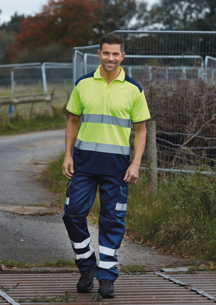 [YHVJ220-Hi vis orange / navy-S] Polo bicolore haute visibilité (YHVJ220) (Hi vis orange / navy, S)