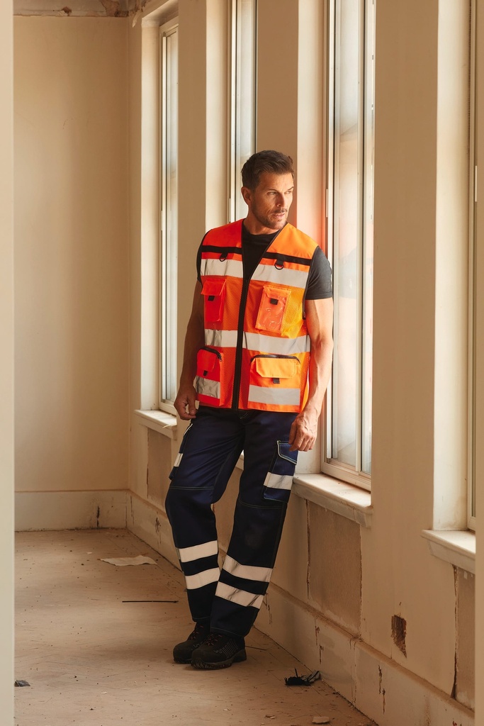 [YHVW108-Hi vis orange-M] Gilet haute visibilité rip stop (YHVW108) (Hi vis orange, M)