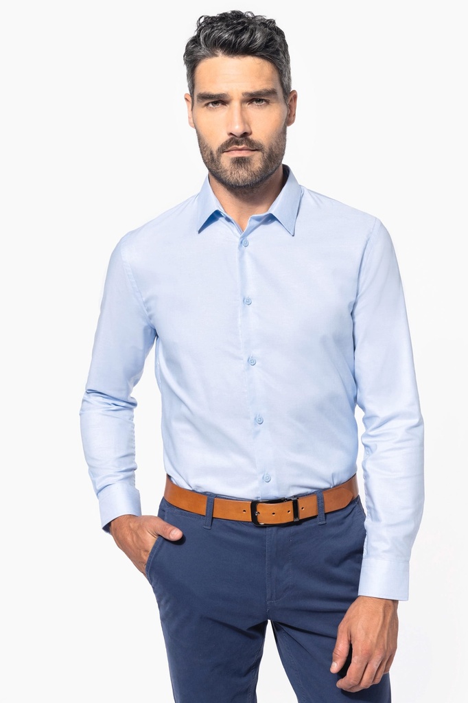 [K595-Black-S] Chemise oxford manches longues homme (K595) (Black, S)