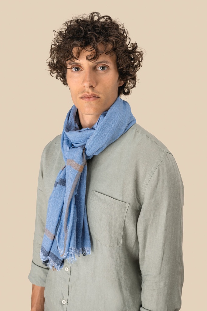 [SP146-Blue double stripes-One size] Chèche à rayures unisexe (SP146)