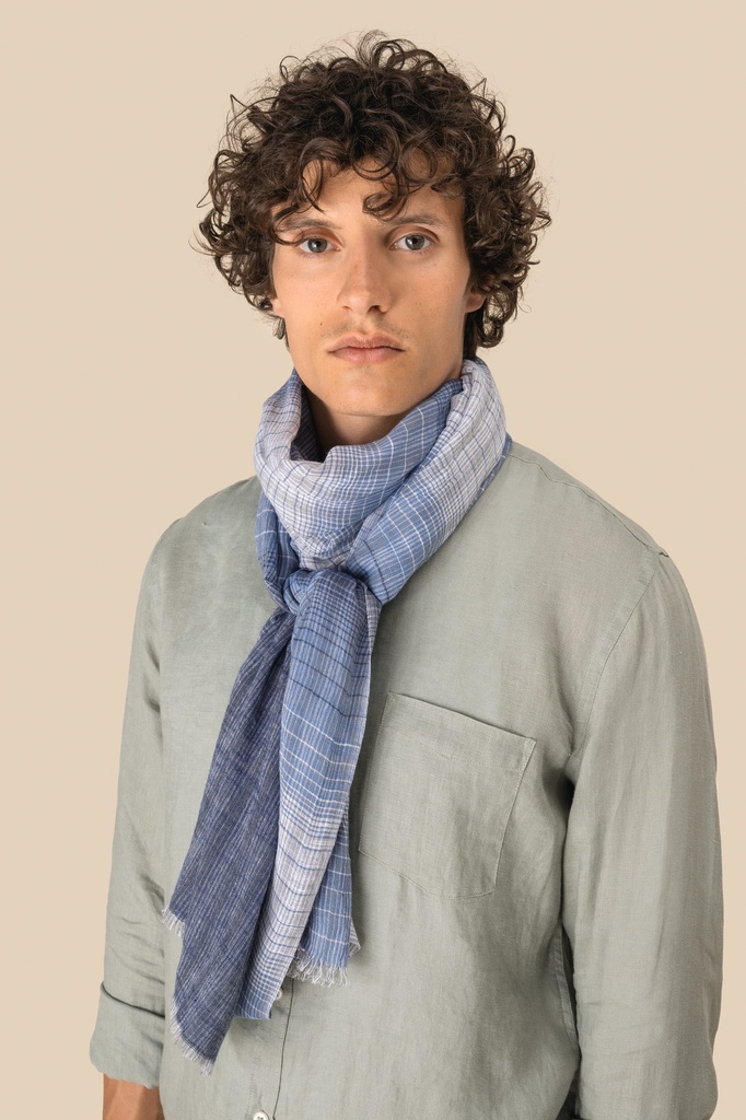 [SP150-Blue classic checks-One size] Chèche à rayures unisexe (SP150)