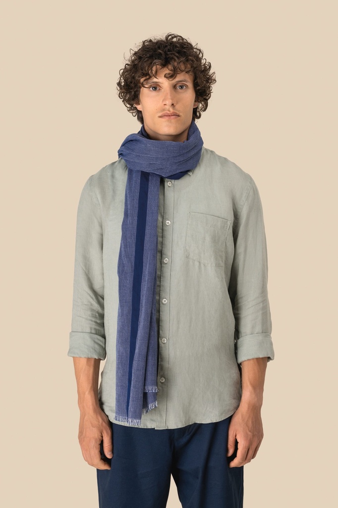 [SP158-Blue dotted-One size] Chèche en chambray unisexe (SP158)