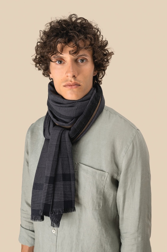 [SP159-Grey pixel checks-One size] Chèche à carreaux unisexe (SP159)