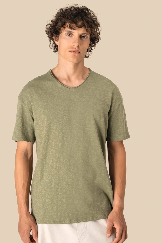 [SP303-White-S] T-shirt écoresponsable col slub à épaules tombantes homme (SP303) (White, S)
