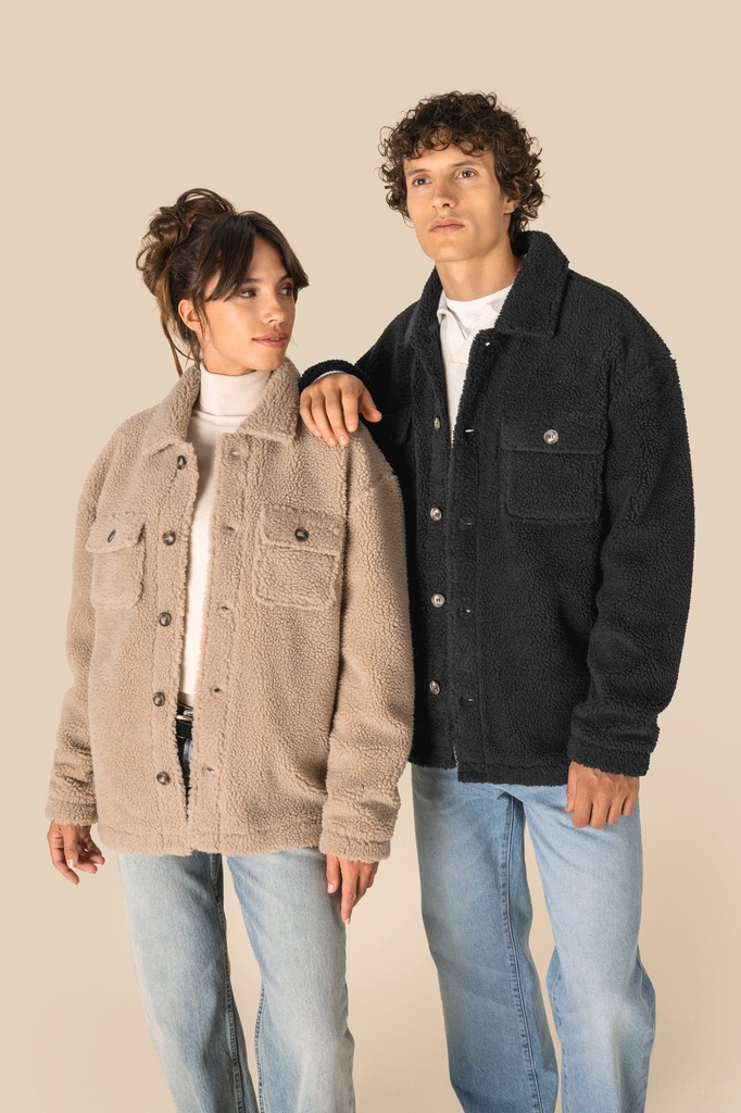 [SP508-Black-S] Surchemise à épaules tombantes en sherpa unisexe (SP508) (Black, S)