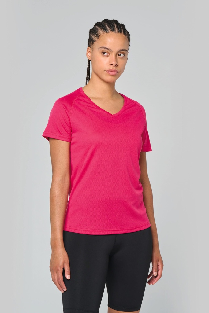 T-shirt de sport manches courtes col v femme (PA477)  (Black, S)